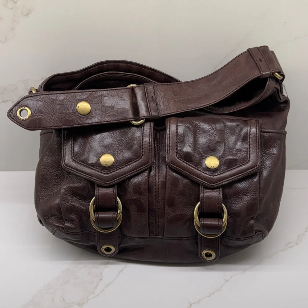 Marc Jacobs Dark Brown Leather Hobo Shoulder Bag with Gold Hardware